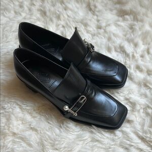 Black Leather Mary Jane Flats with Strap